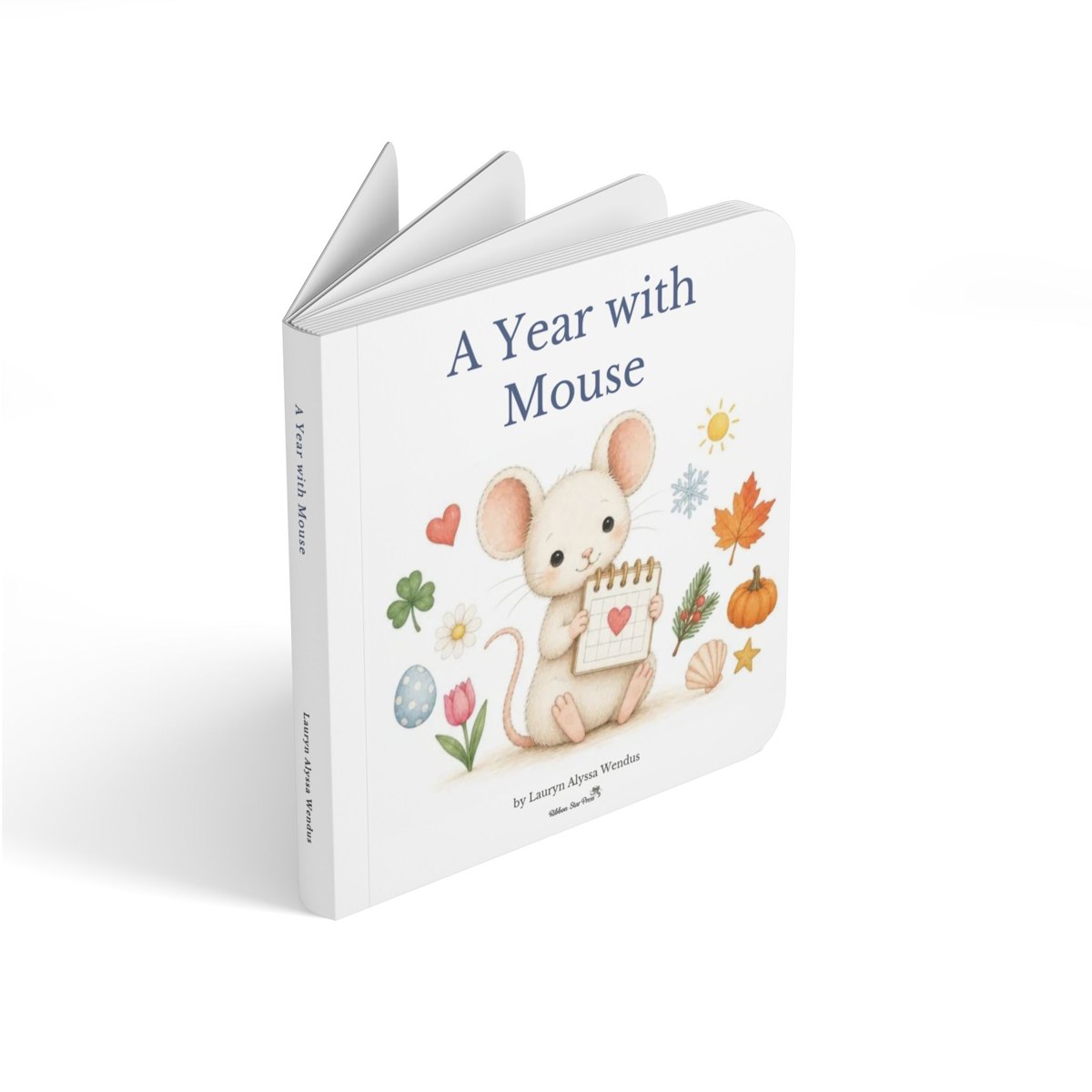 The A Year with Mouse board book standing open